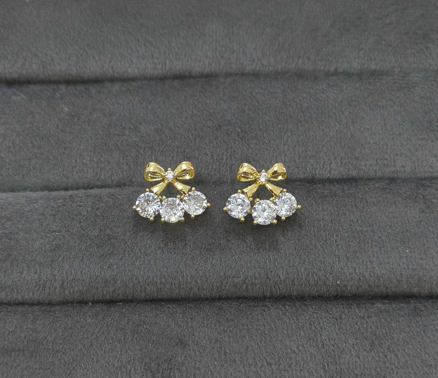 Anti Tarnish Crystal Bow Stud Earrings 18K Gold Plated