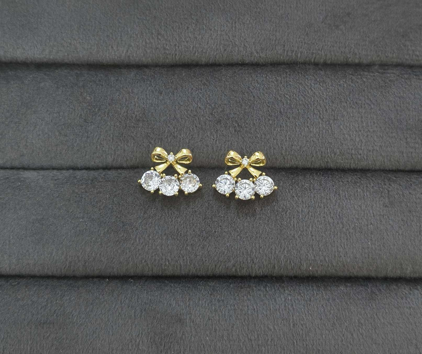 Anti Tarnish Crystal Bow Stud Earrings 18K Gold Plated