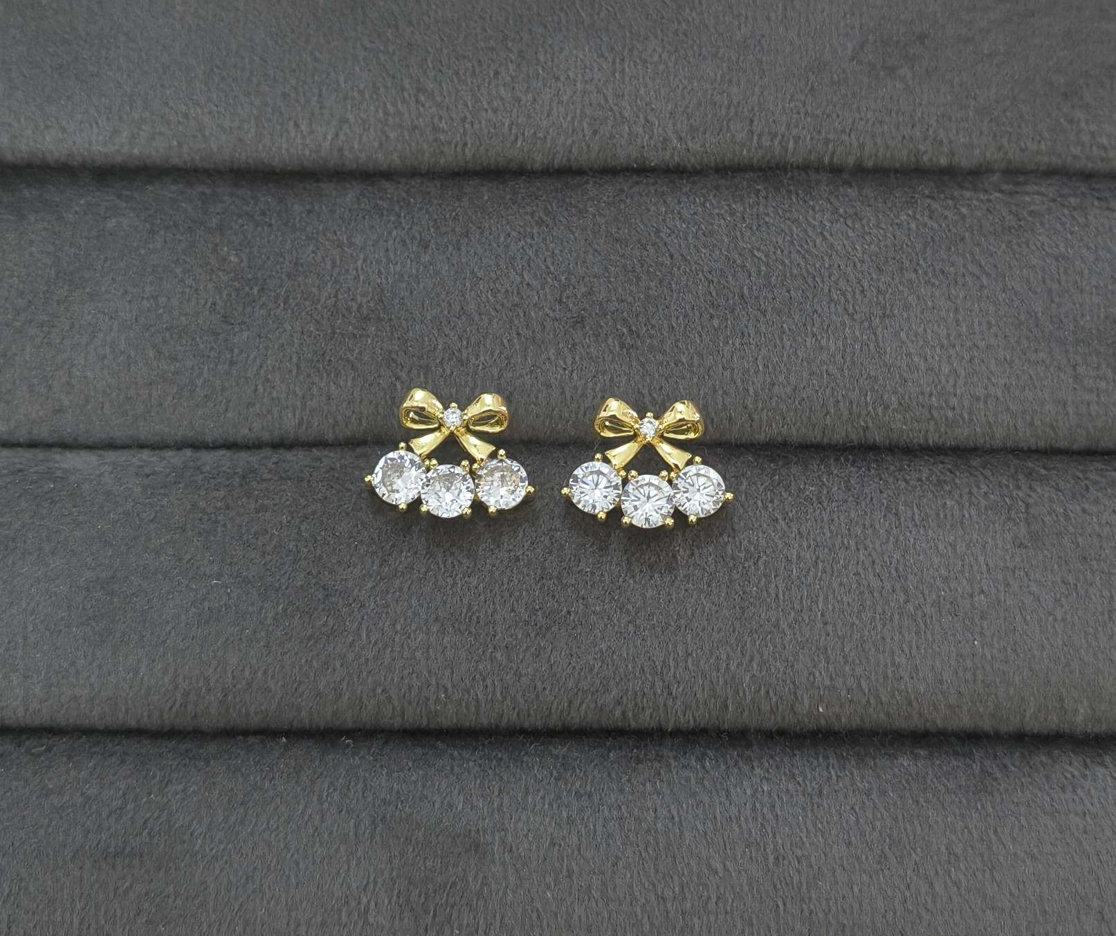 Anti Tarnish Crystal Bow Stud Earrings 18K Gold Plated