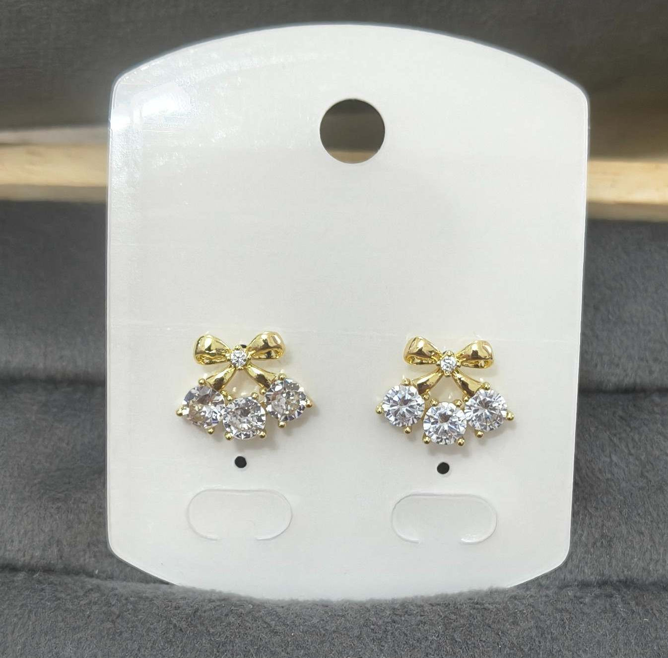 Anti Tarnish Crystal Bow Stud Earrings 18K Gold Plated