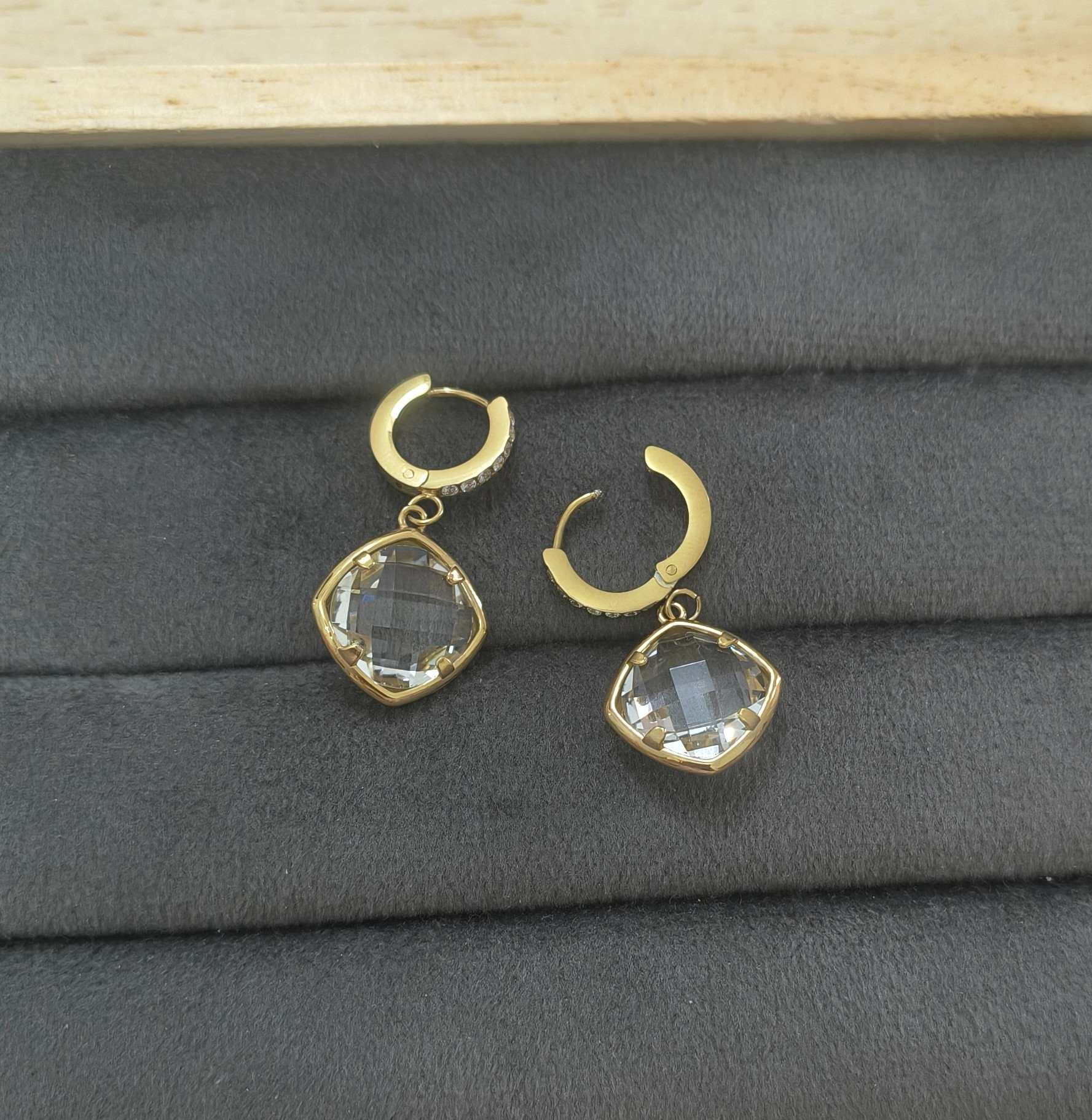 Anti Tarnish Crystal Drop Hoop Earrings 18K Gold Plated