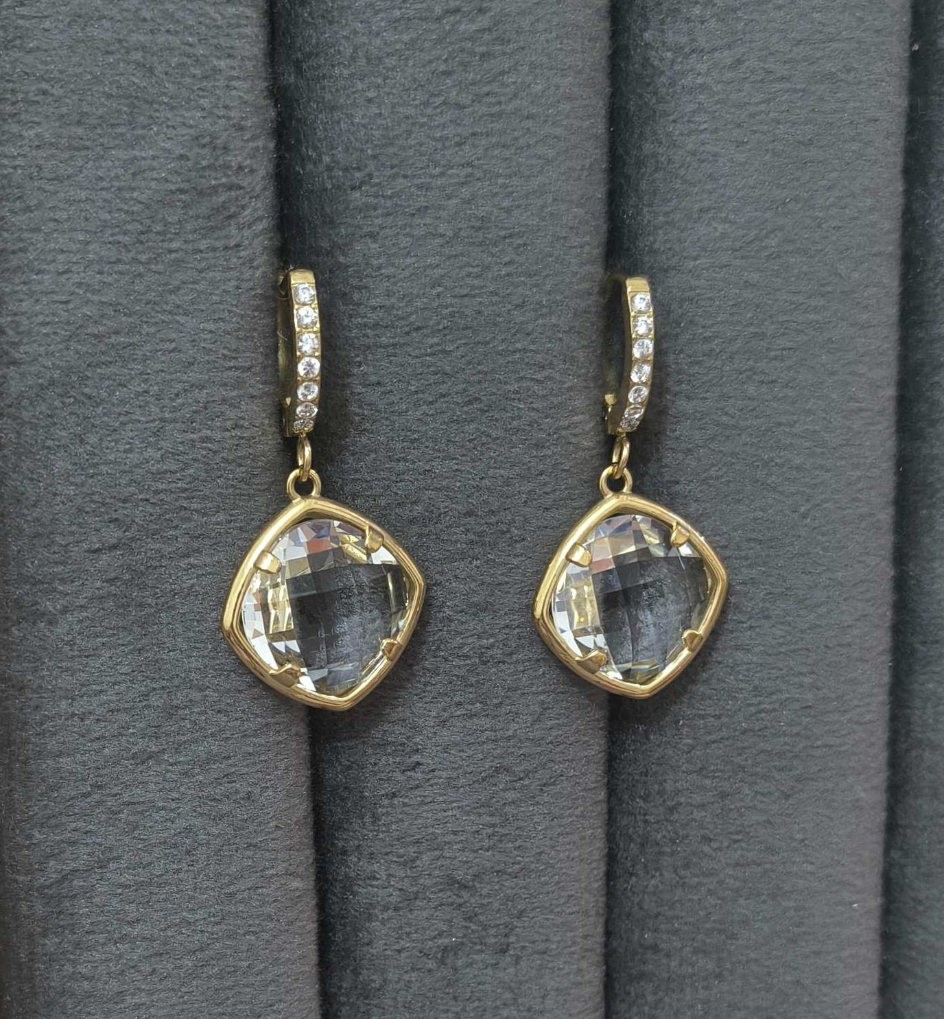 Anti Tarnish Crystal Drop Hoop Earrings 18K Gold Plated