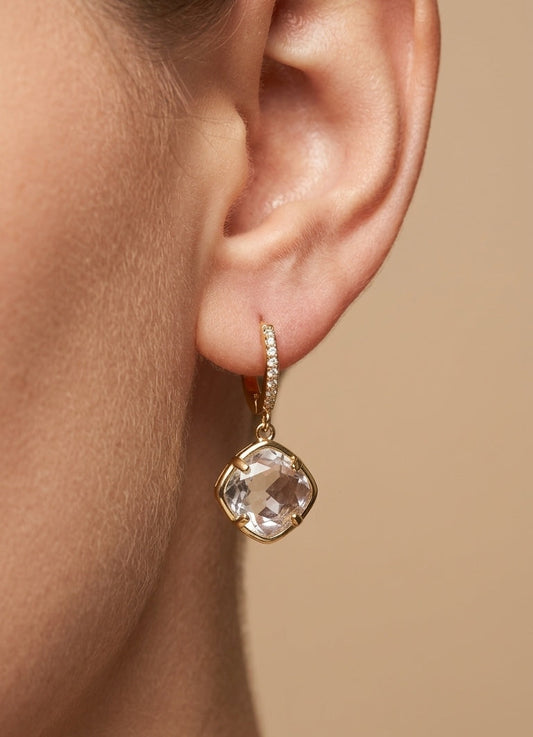 Anti Tarnish Crystal Drop Hoop Earrings 18K Gold Plated