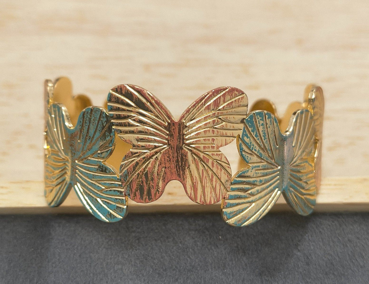 Anti Tarnish Cuff Bracelet Enamel Butterfly 18K Gold Plated