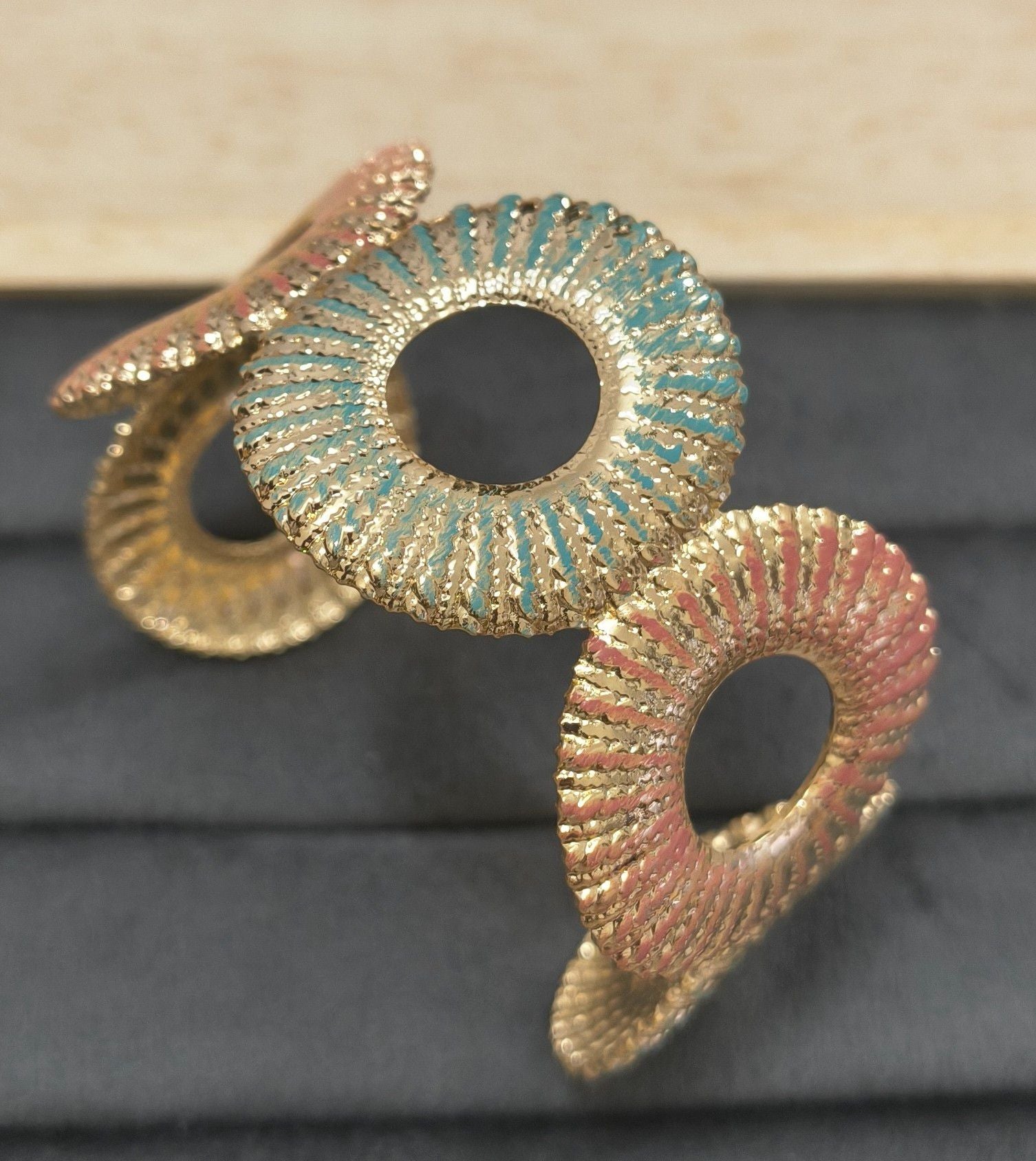 Anti Tarnish Cuff Bracelet Stylish Enamel 18K Gold Plated