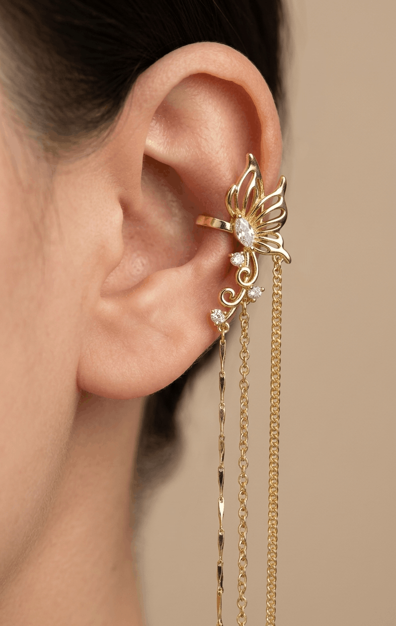 Anti Tarnish Cuff Dangler for Left Ear 18K Gold Plated