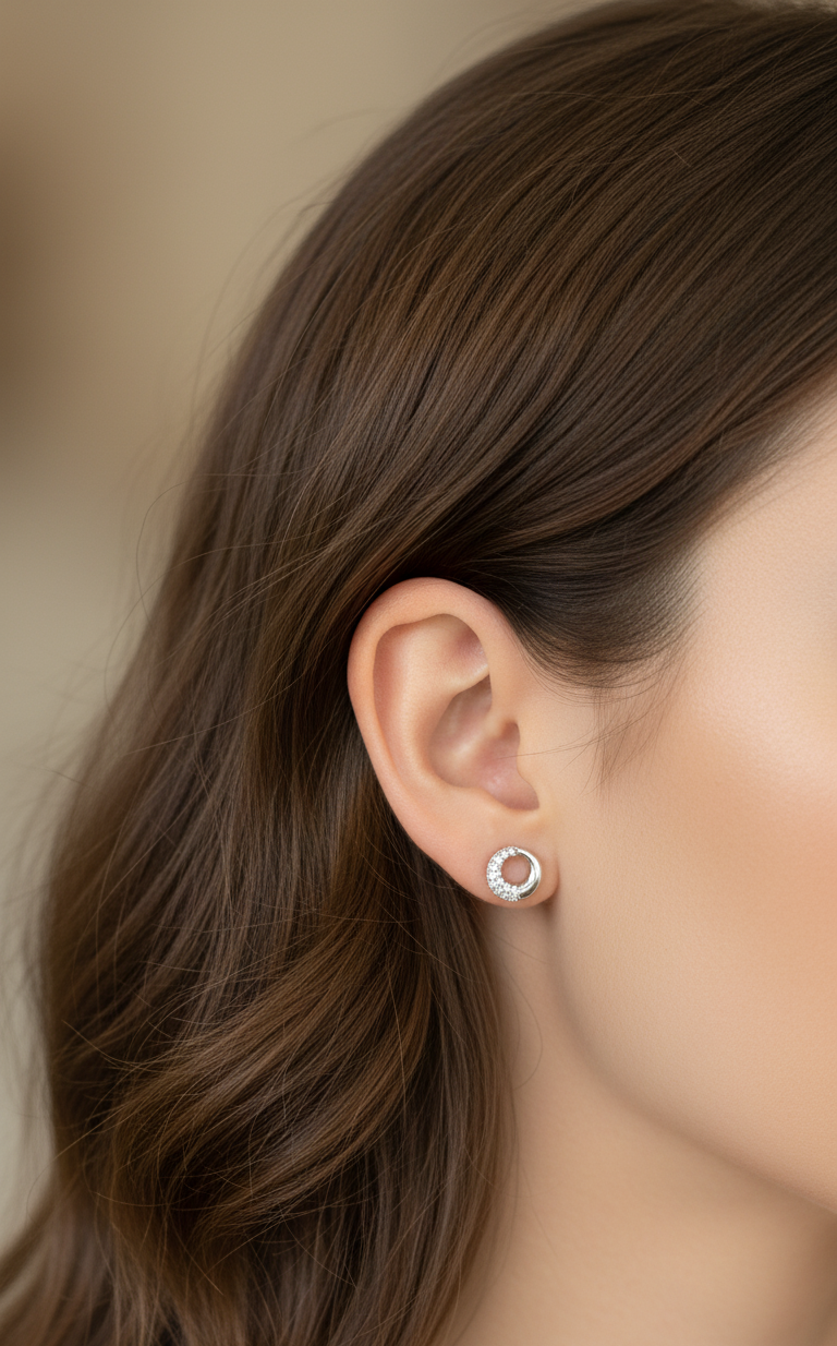 Anti Tarnish Cute Circular Stud Earrings Silver Plated