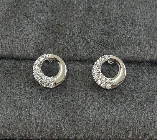Anti Tarnish Cute Circular Stud Earrings Silver Plated