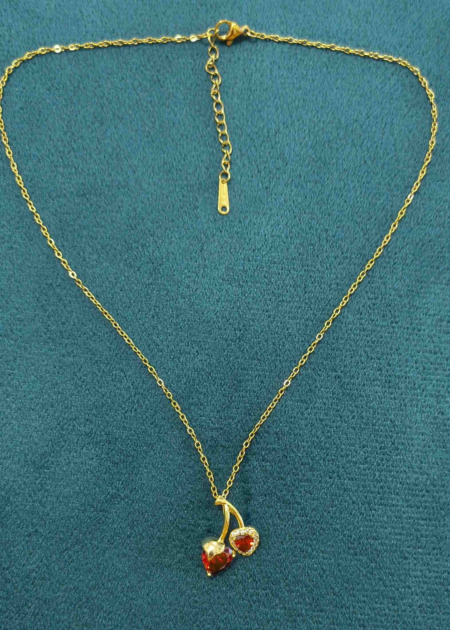 Anti Tarnish Cute Red Cherry Gold Necklace 18K Gold Plated