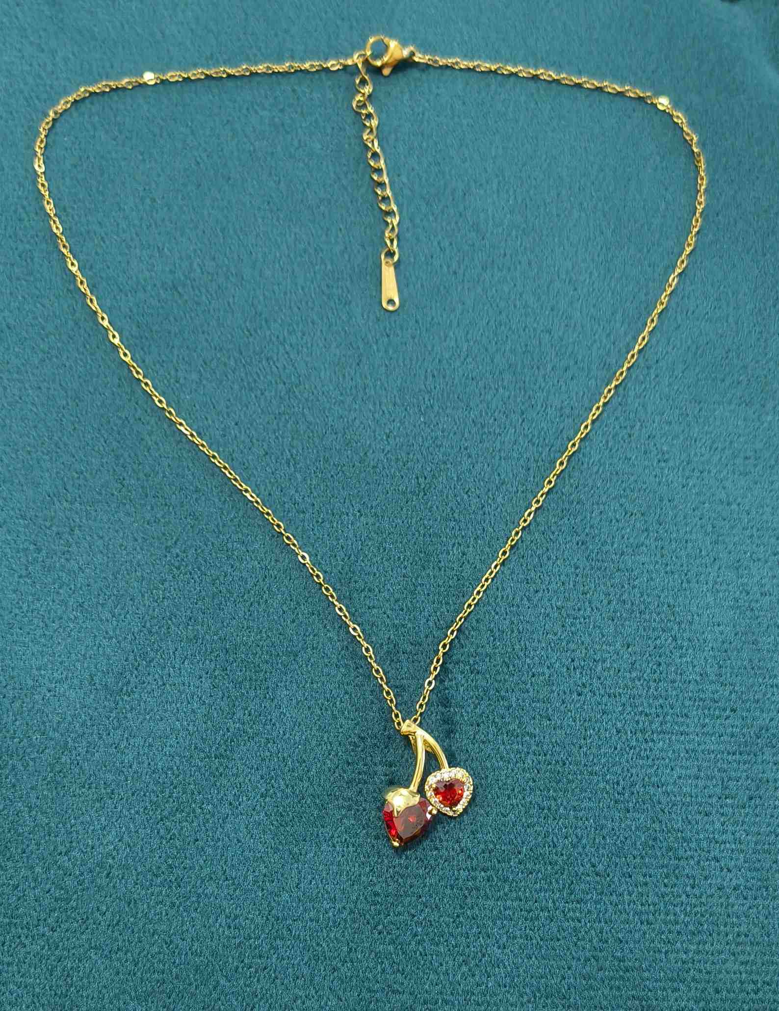 Anti Tarnish Cute Red Cherry Gold Necklace 18K Gold Plated
