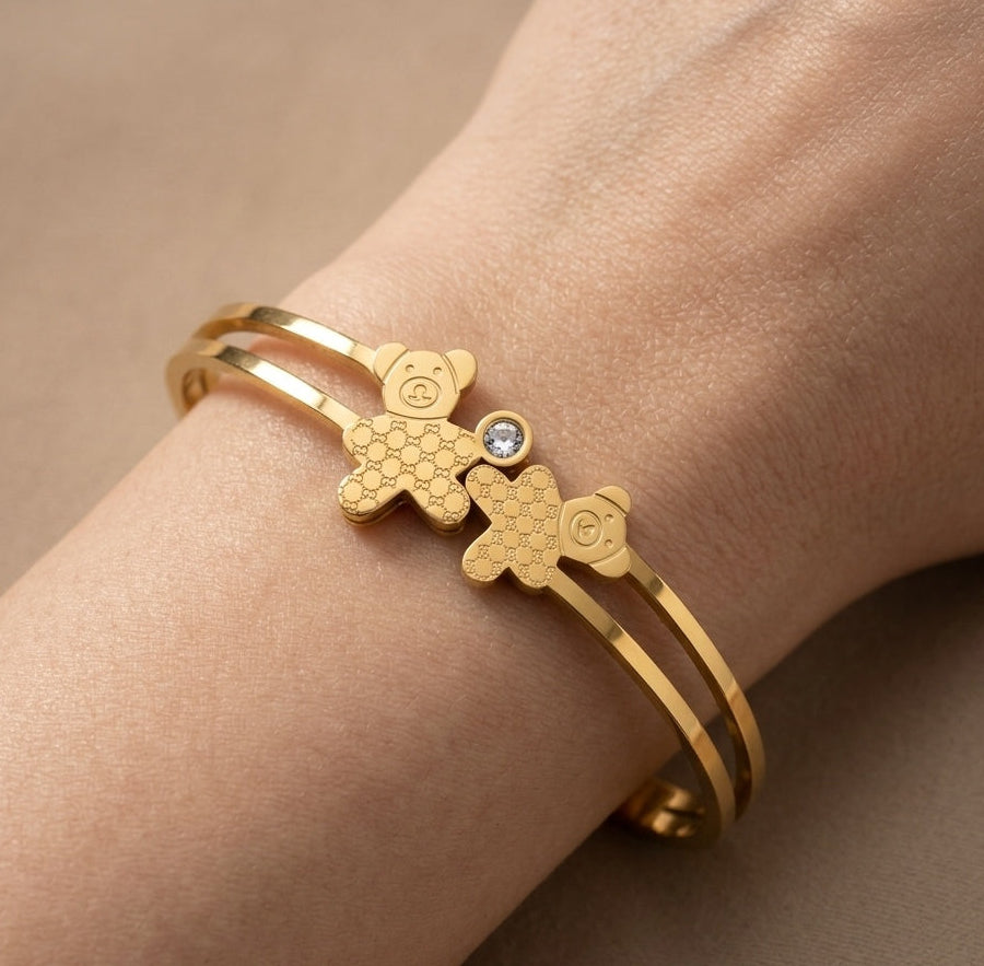 Anti Tarnish Cute Teddy Bear Bracelet 18K Gold Plated