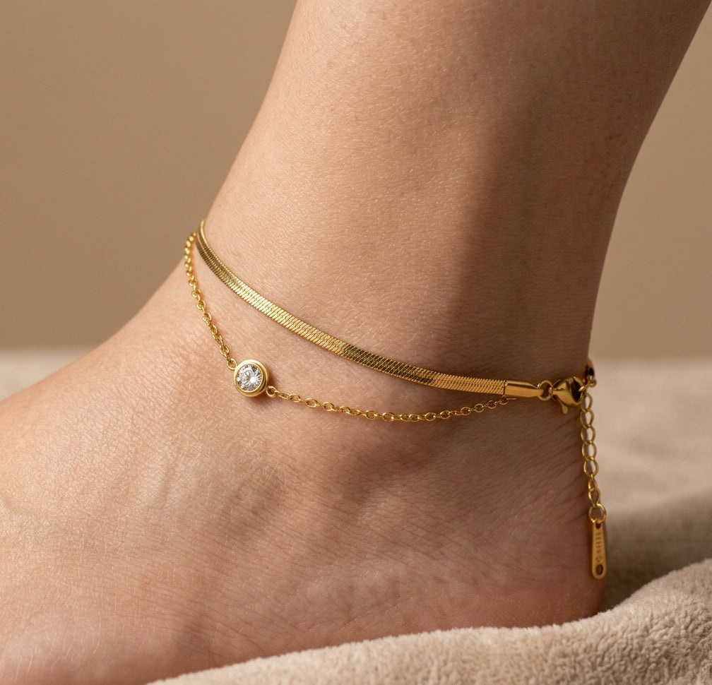 Anti Tarnish Dainty Charm Anklet 18K Gold Plated