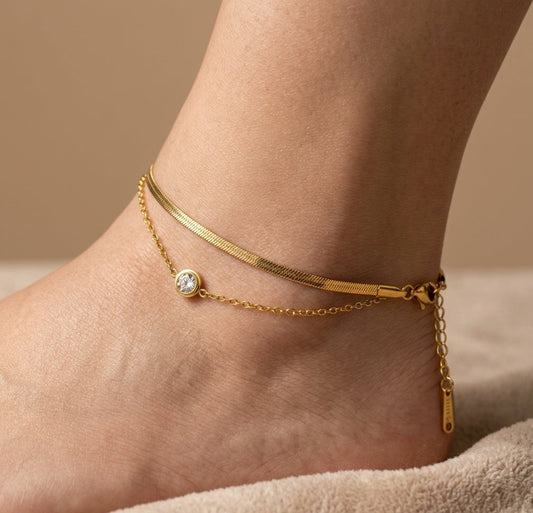 Anti Tarnish Dainty Charm Anklet 18K Gold Plated