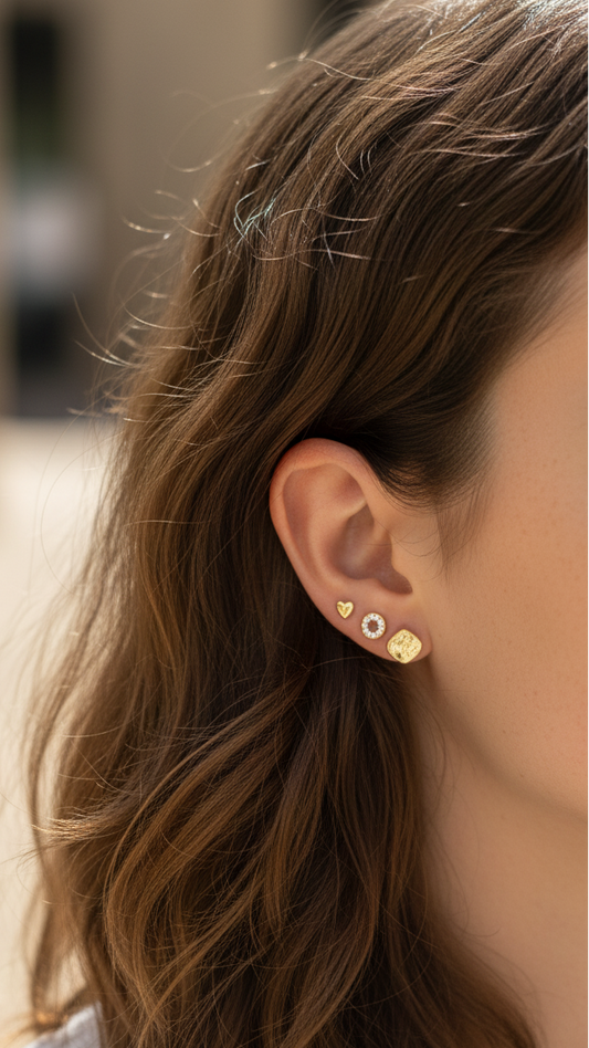 Anti Tarnish Dainty Cute Earrings Set of 3 18K Gold Plated