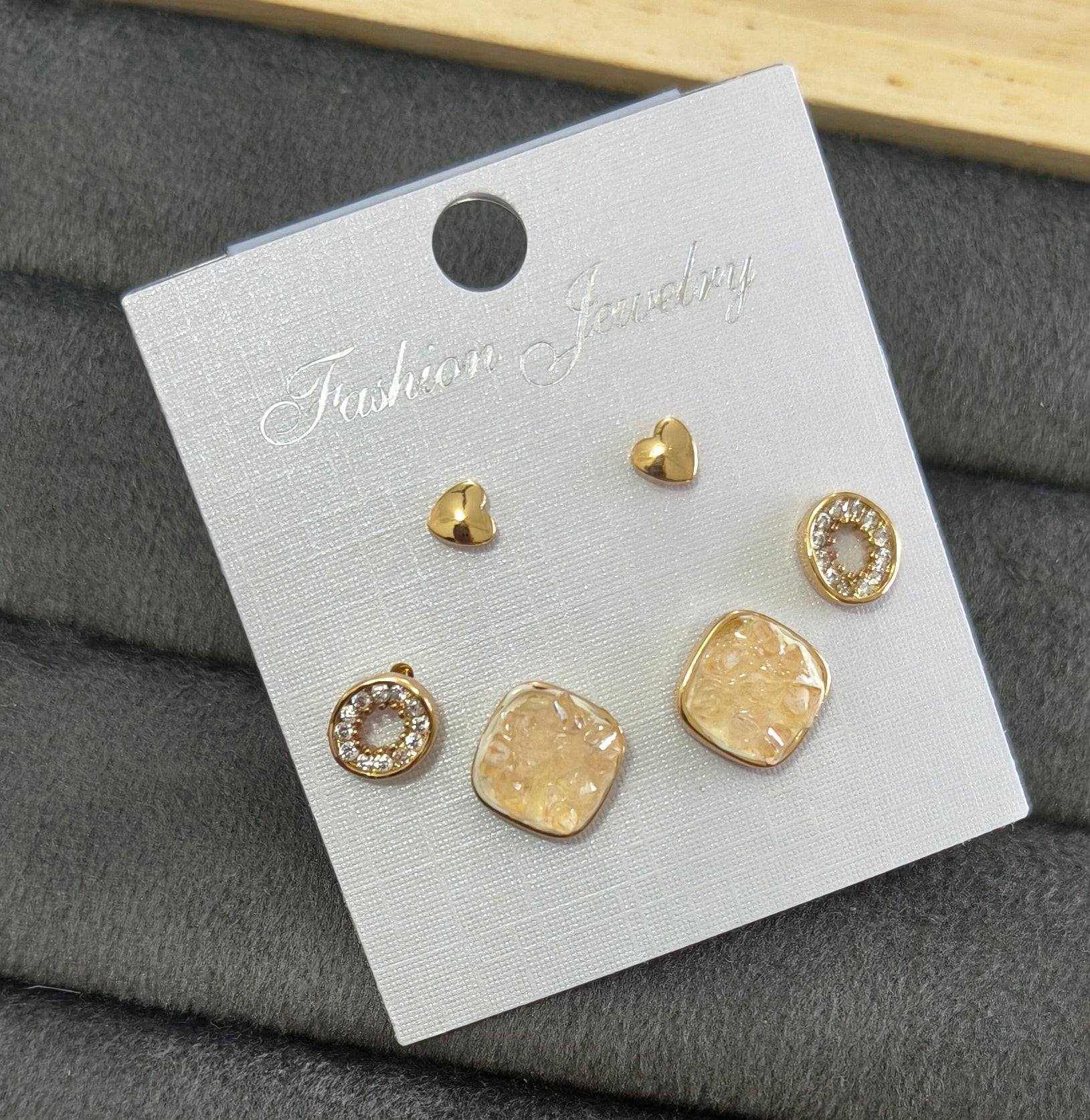 Anti Tarnish Dainty Cute Earrings Set of 3 18K Gold Plated