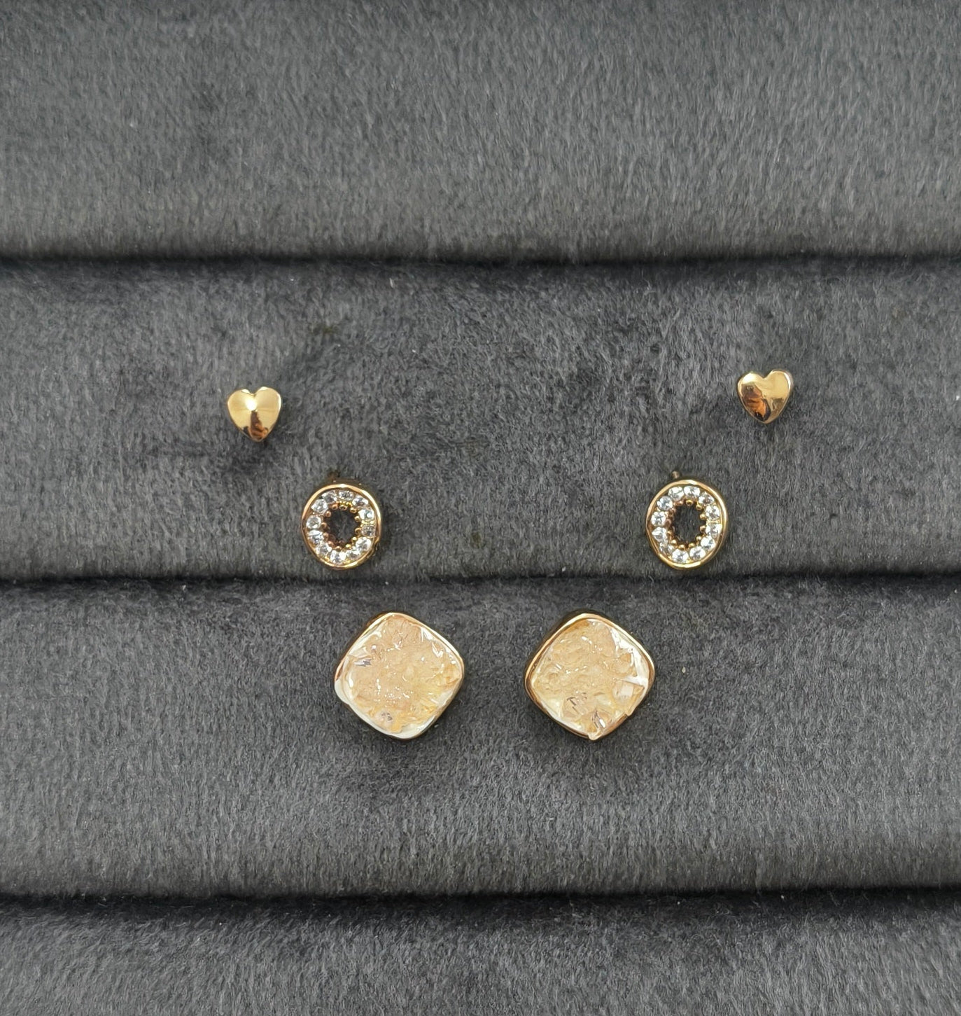 Anti Tarnish Dainty Cute Earrings Set of 3 18K Gold Plated
