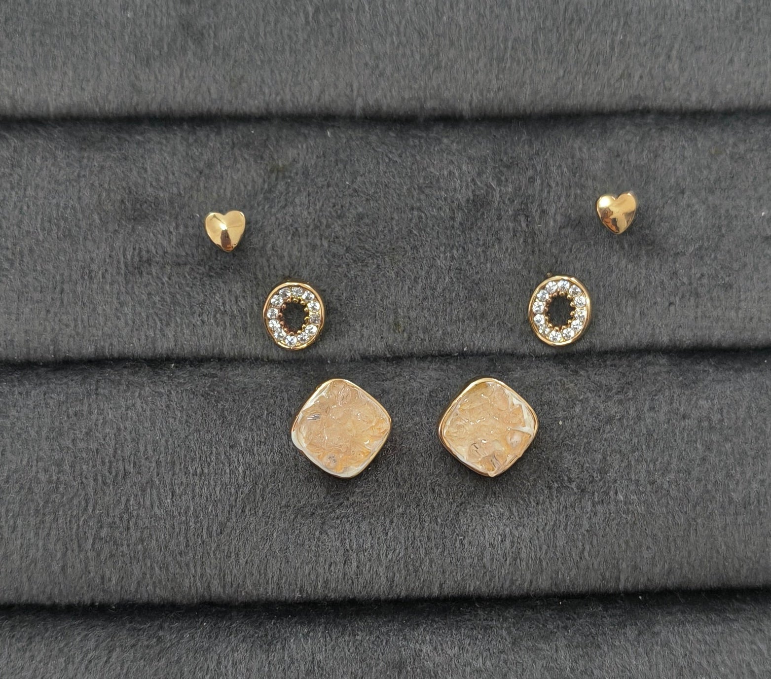 Anti Tarnish Dainty Cute Earrings Set of 3 18K Gold Plated