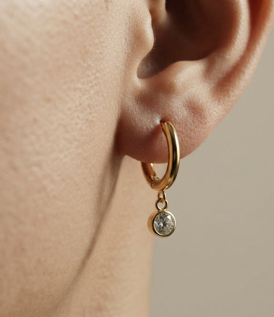 Anti Tarnish Dainty Diamond Dangler Earring 18K Gold Plated