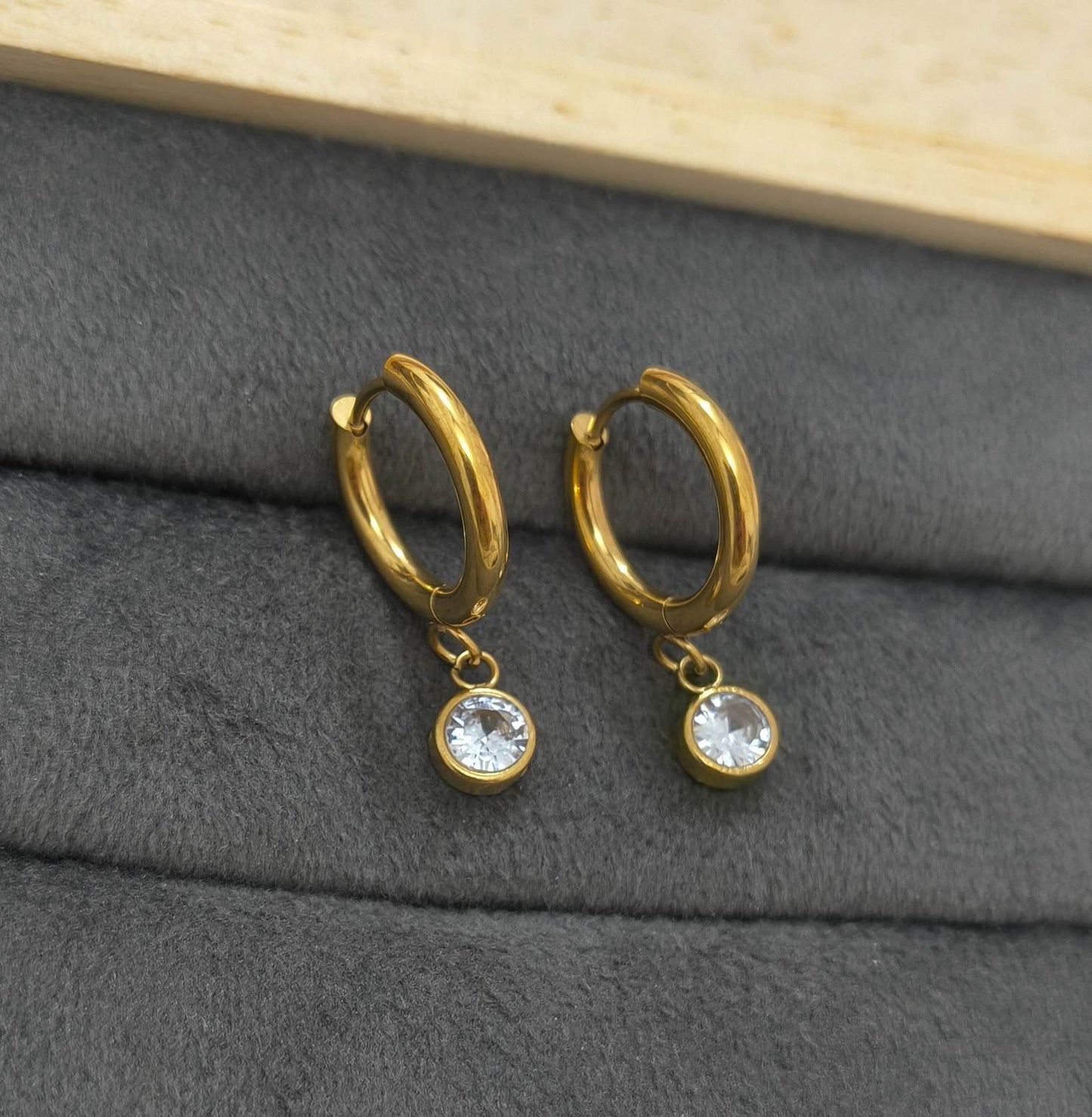 Anti Tarnish Dainty Diamond Dangler Earring 18K Gold Plated