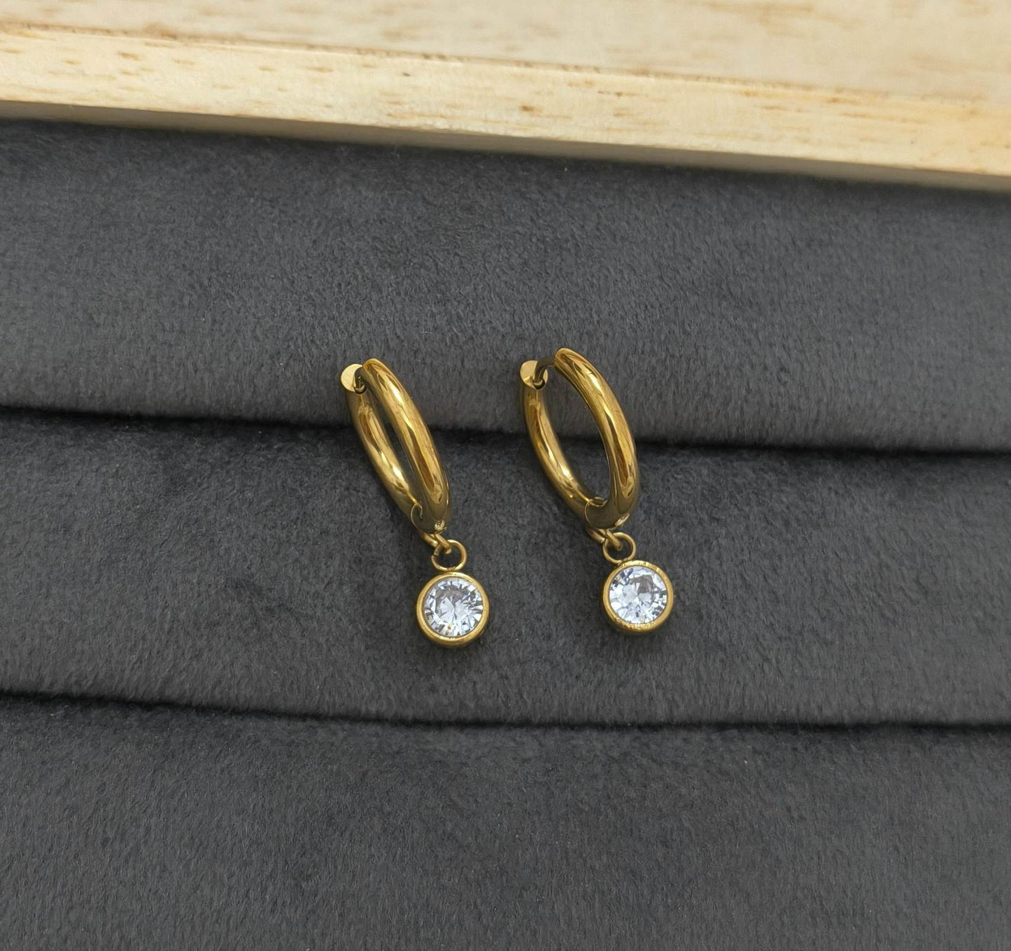 Anti Tarnish Dainty Diamond Dangler Earring 18K Gold Plated