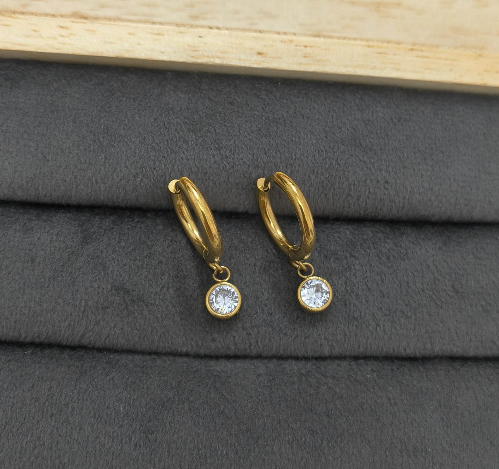 Anti Tarnish Dainty Diamond Dangler Earring 18K Gold Plated