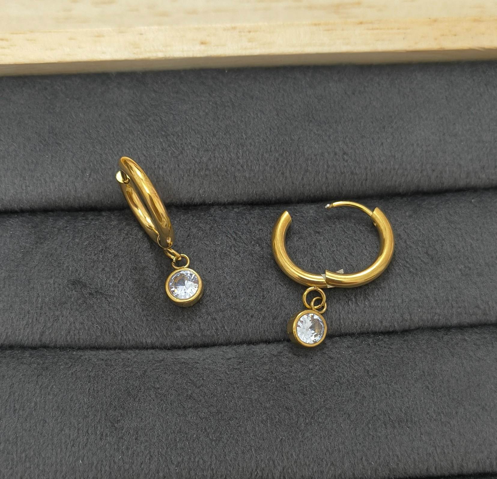 Anti Tarnish Dainty Diamond Dangler Earring 18K Gold Plated