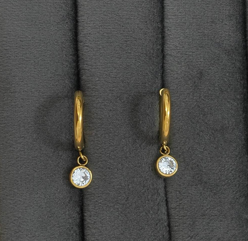 Anti Tarnish Dainty Diamond Dangler Earring 18K Gold Plated