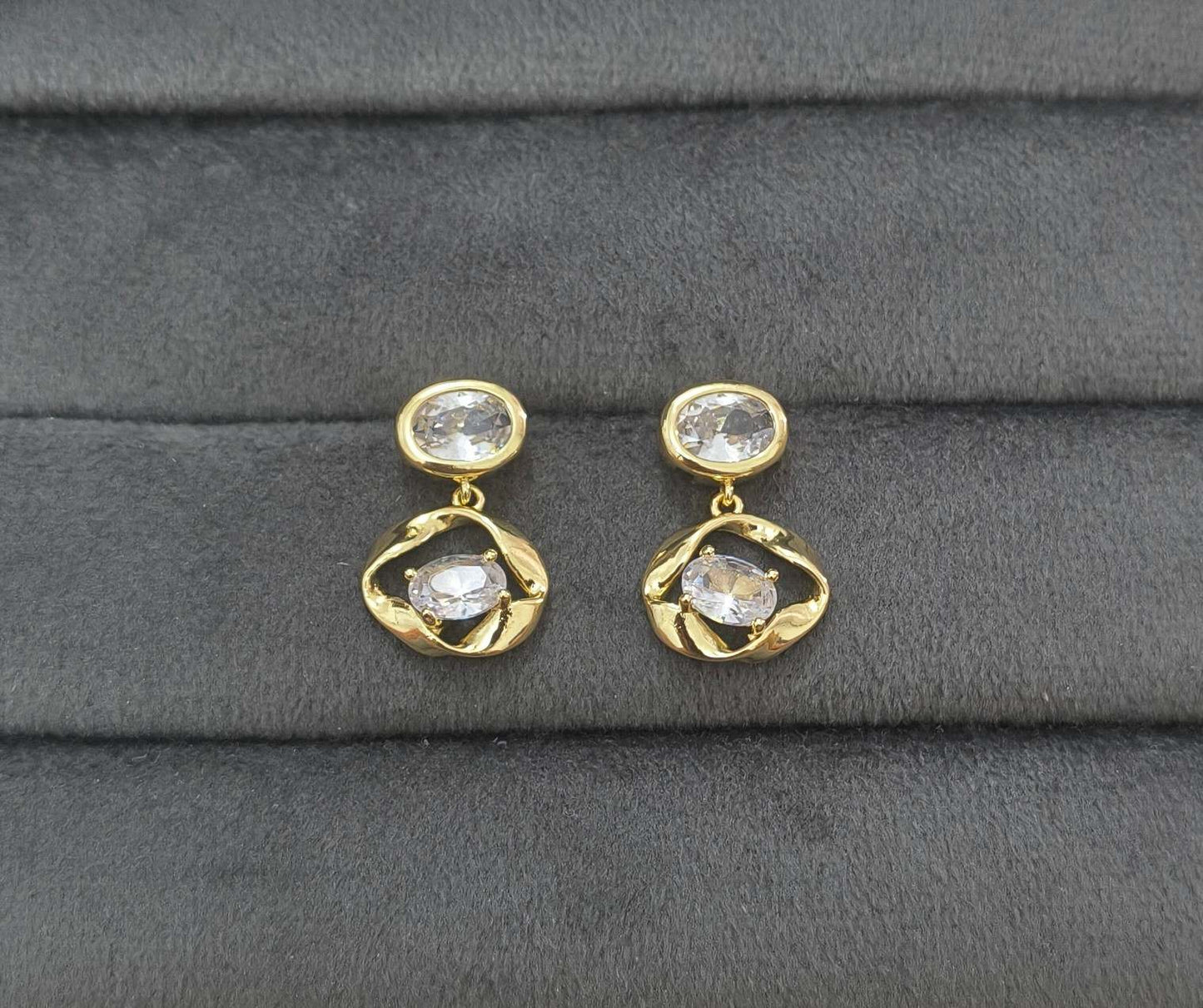 Anti Tarnish Dainty Diamond Dangler Earrings 18K Gold Plated
