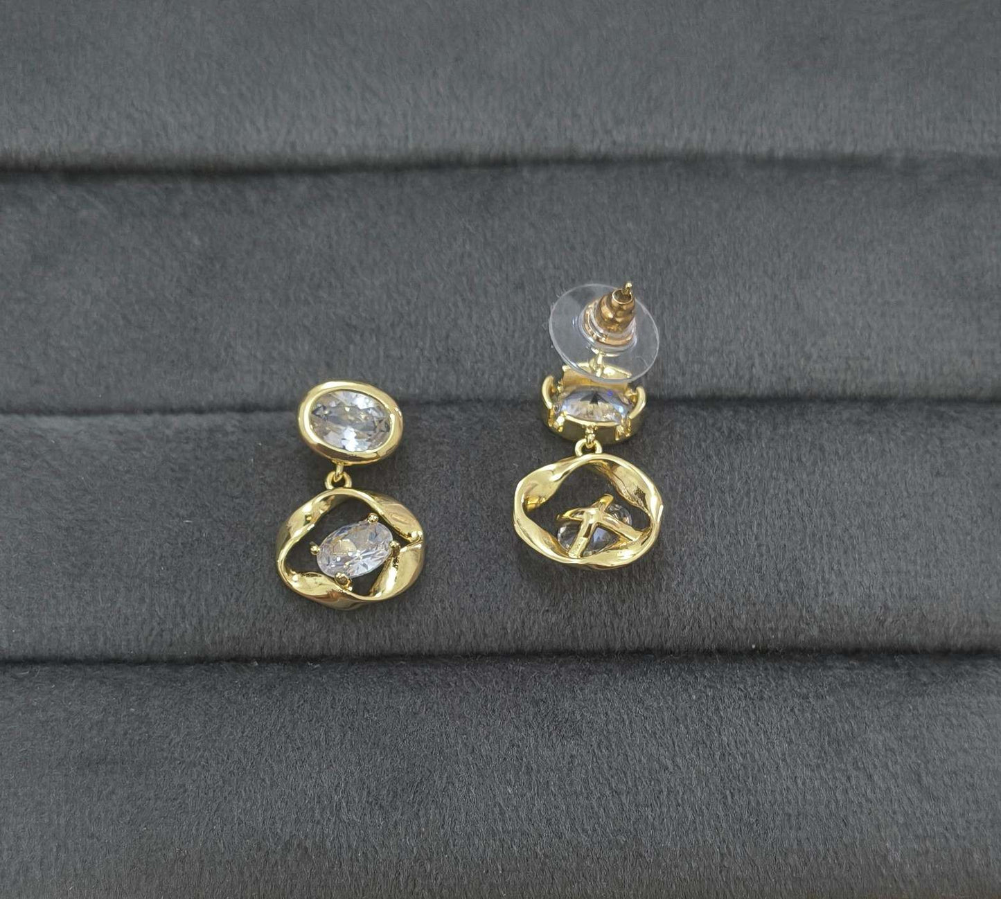 Anti Tarnish Dainty Diamond Dangler Earrings 18K Gold Plated