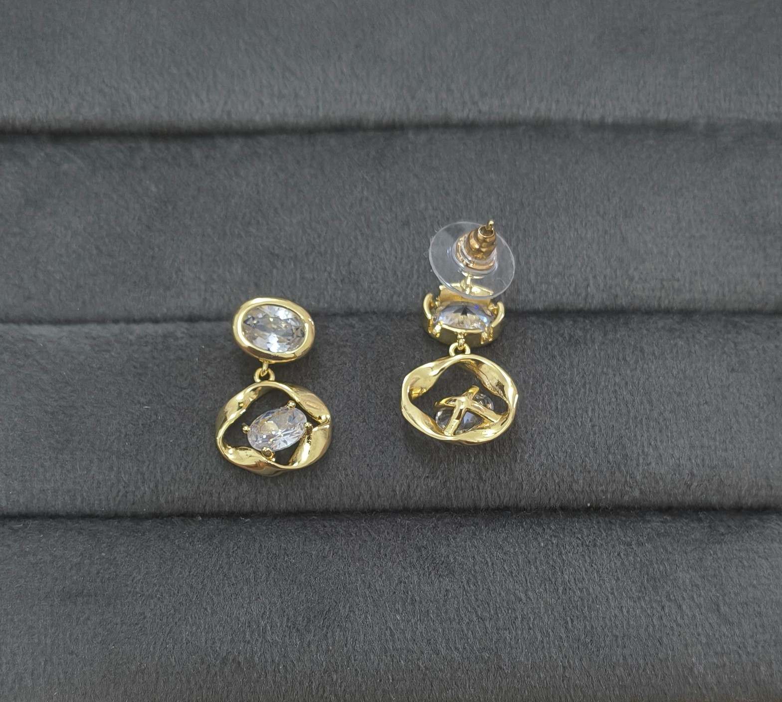 Anti Tarnish Dainty Diamond Dangler Earrings 18K Gold Plated