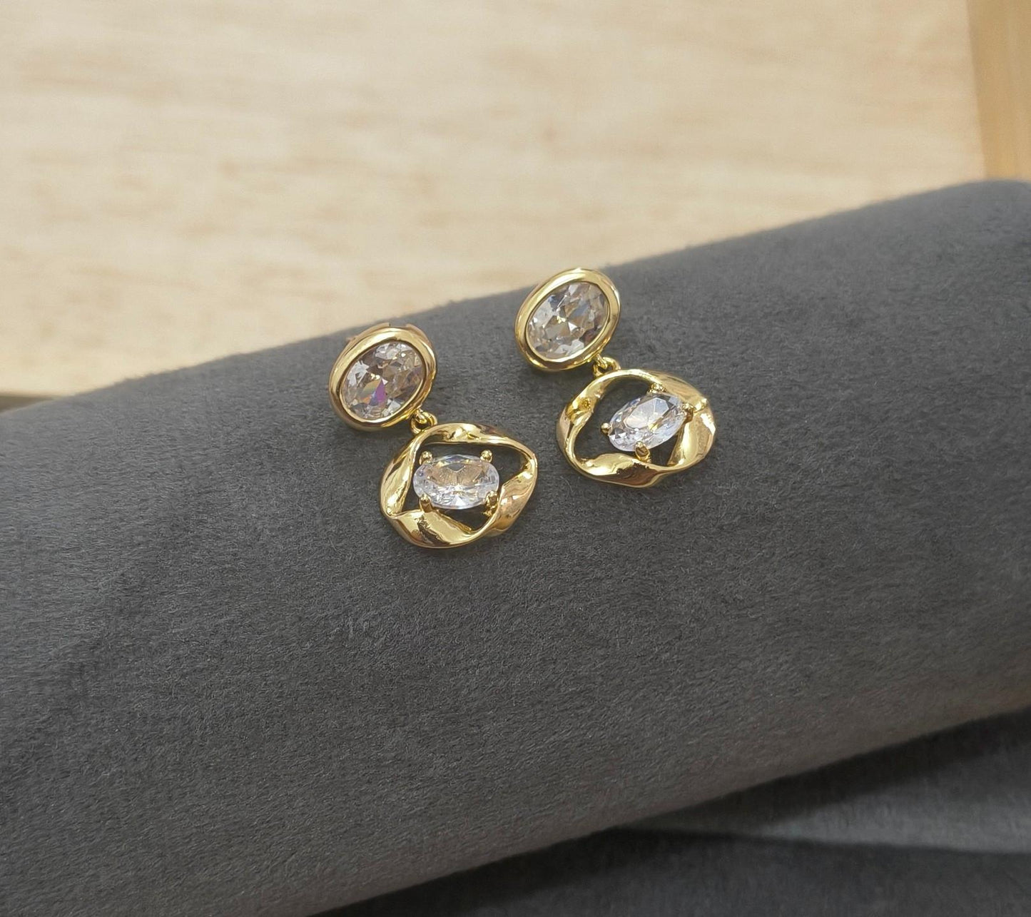 Anti Tarnish Dainty Diamond Dangler Earrings 18K Gold Plated