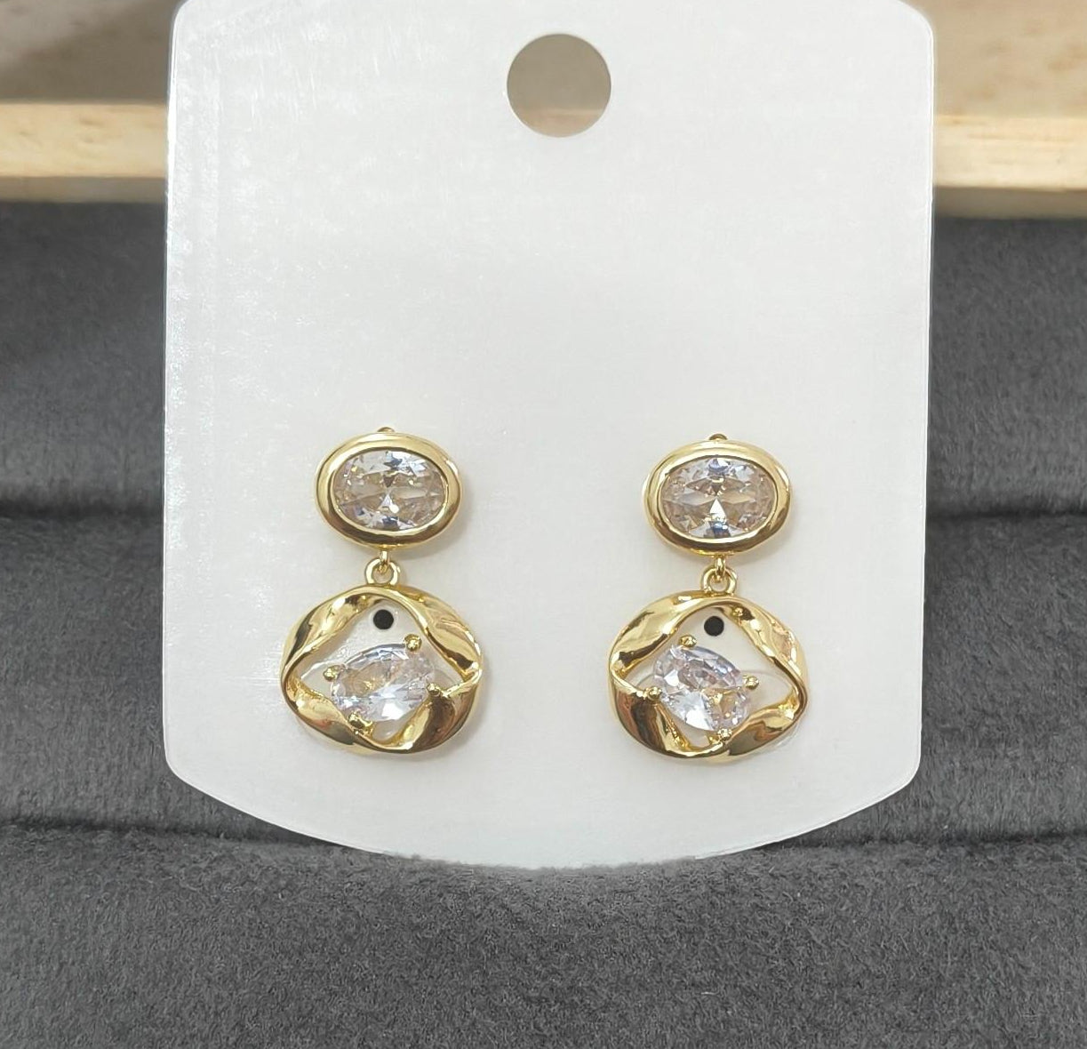 Anti Tarnish Dainty Diamond Dangler Earrings 18K Gold Plated