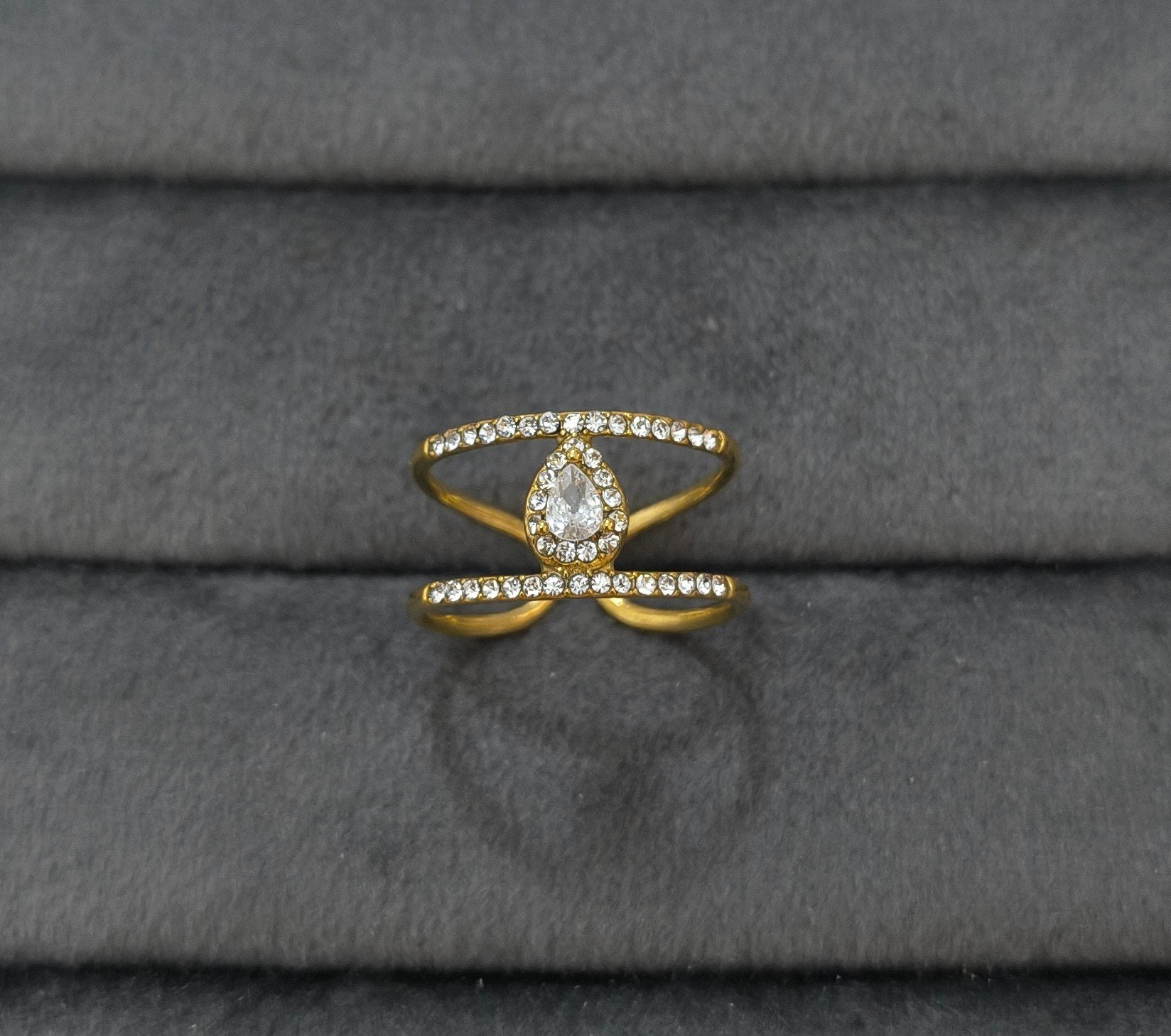 Anti Tarnish Dainty Diamond Ring Adjustable 18K Gold Plated