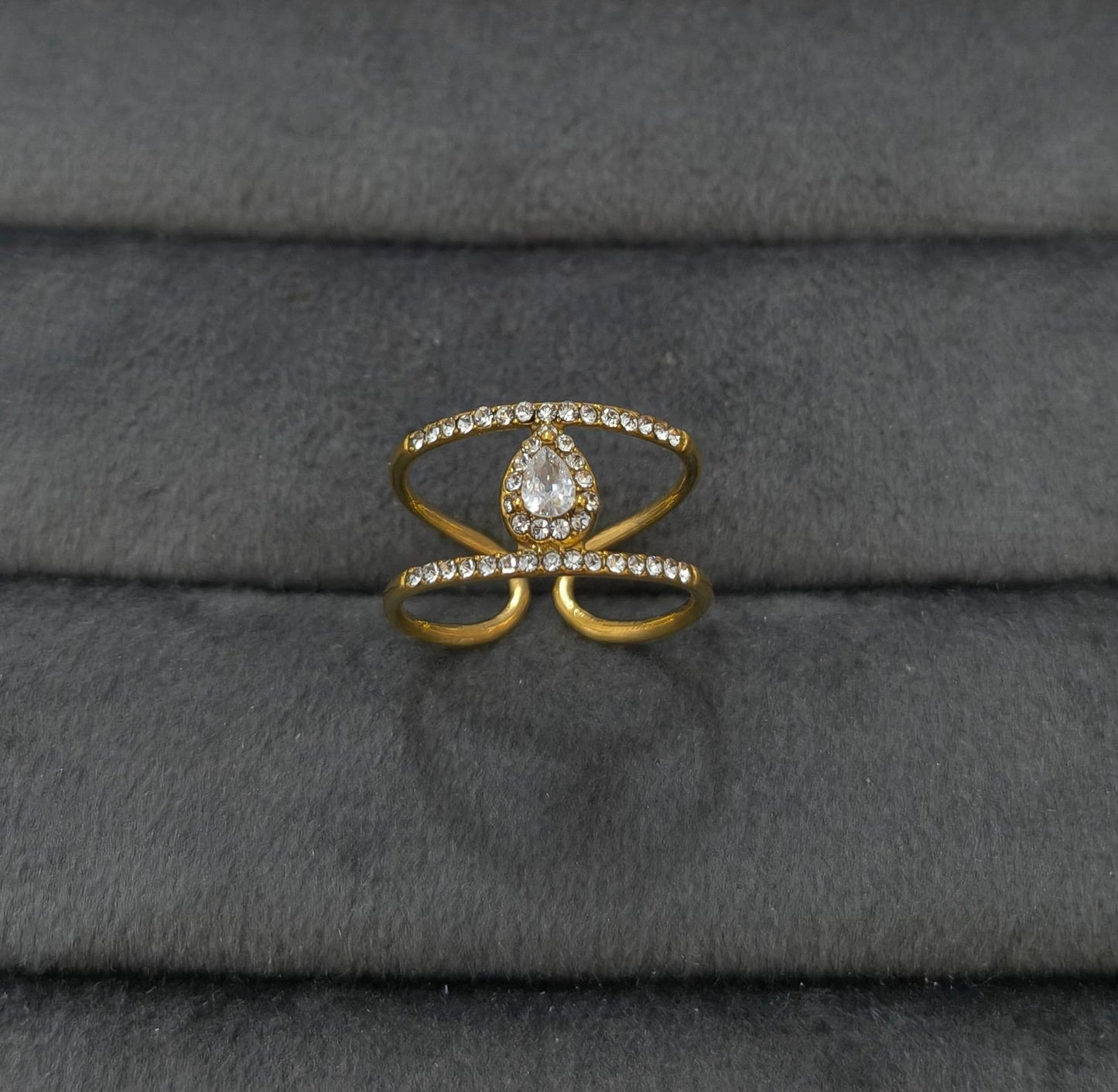 Anti Tarnish Dainty Diamond Ring Adjustable 18K Gold Plated