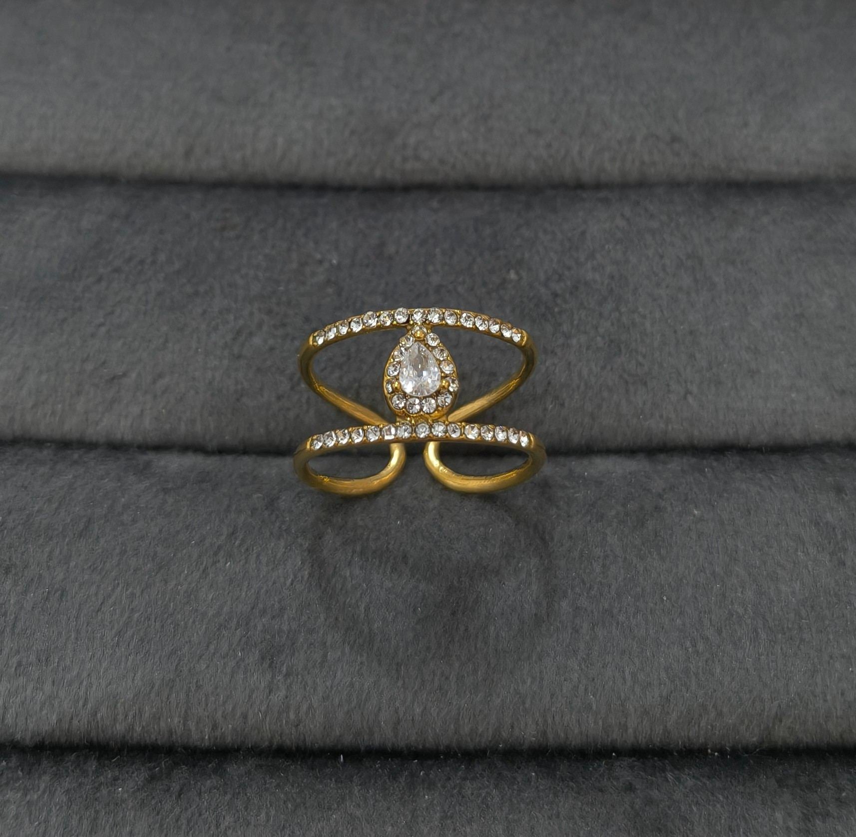 Anti Tarnish Dainty Diamond Ring Adjustable 18K Gold Plated