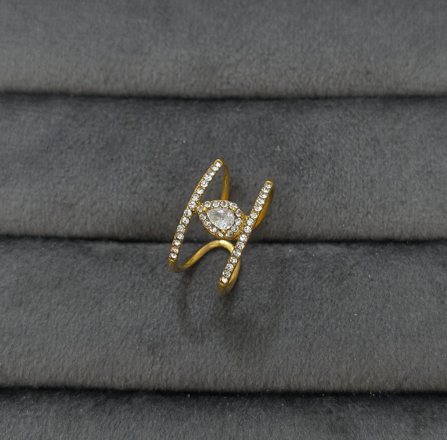 Anti Tarnish Dainty Diamond Ring Adjustable 18K Gold Plated