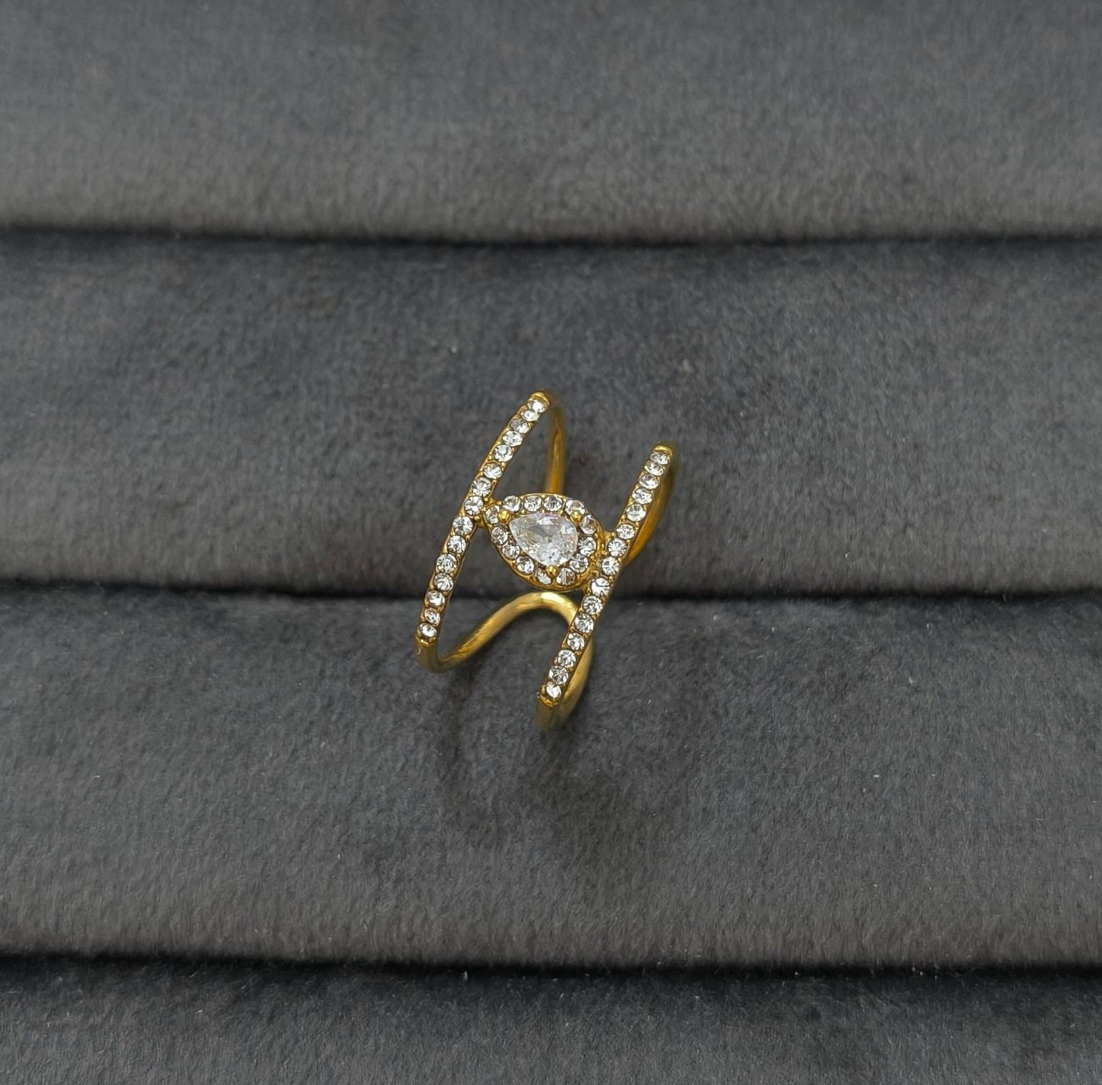 Anti Tarnish Dainty Diamond Ring Adjustable 18K Gold Plated