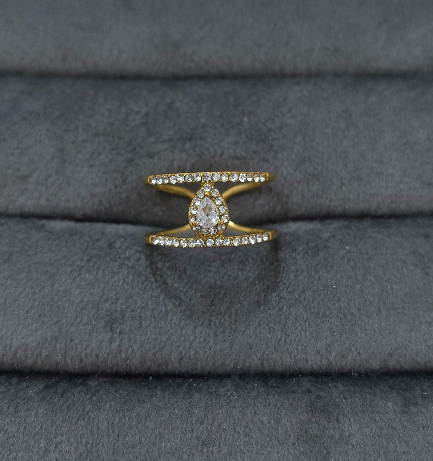 Anti Tarnish Dainty Diamond Ring Adjustable 18K Gold Plated