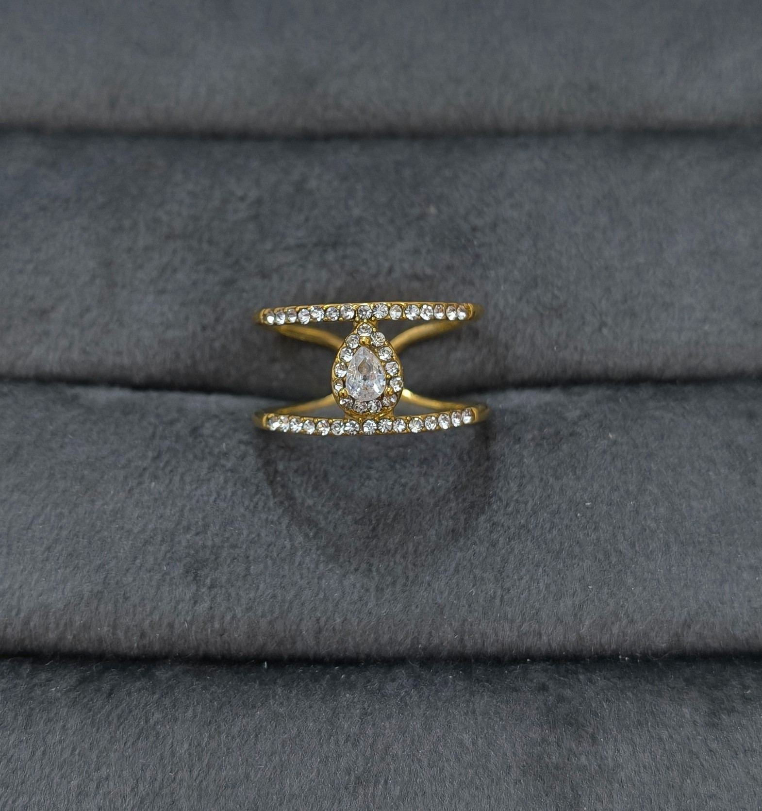Anti Tarnish Dainty Diamond Ring Adjustable 18K Gold Plated