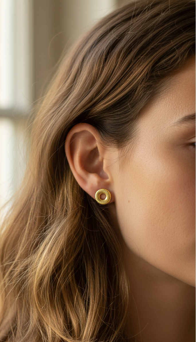 Anti Tarnish Dainty Disc Stud Earrings 18K Gold Plated