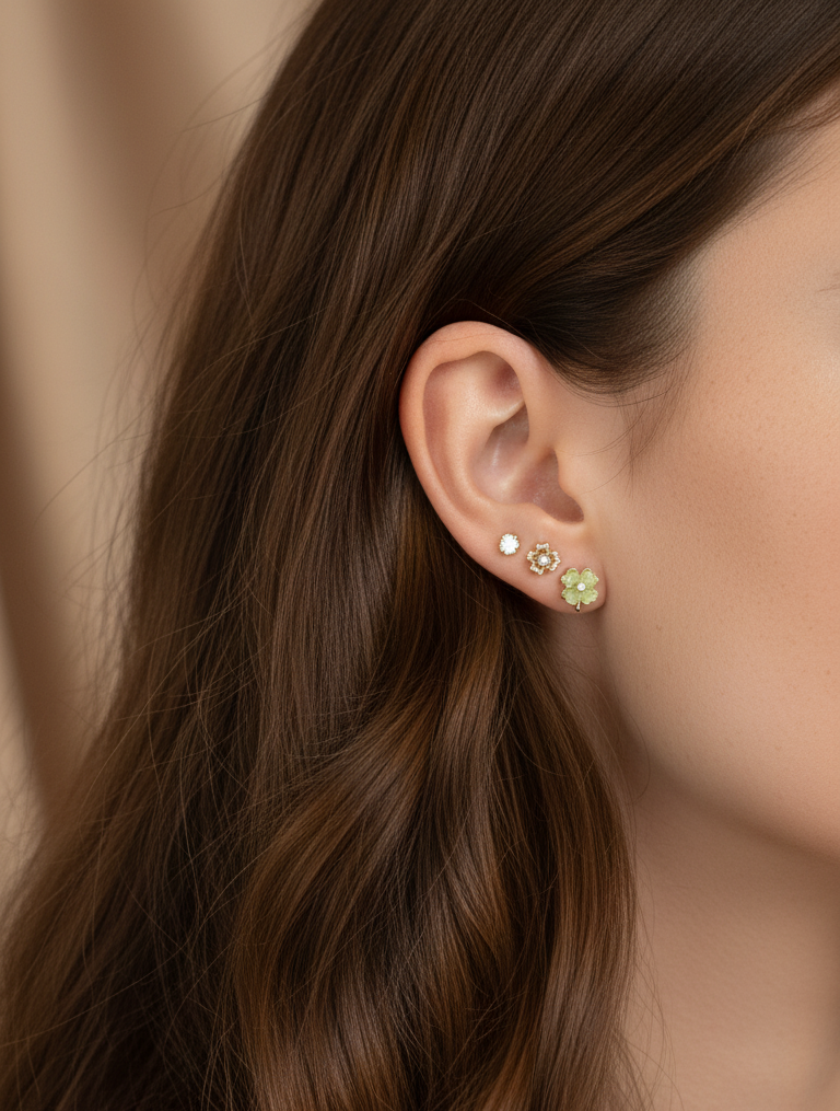 Anti Tarnish Dainty Flower Earrings Set of 3 18K Gold Plated