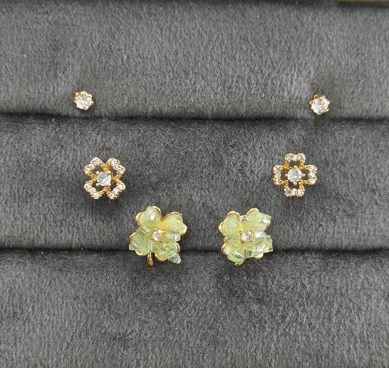 Anti Tarnish Dainty Flower Earrings Set of 3 18K Gold Plated