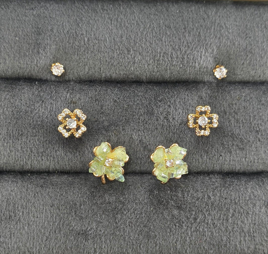 Anti Tarnish Dainty Flower Earrings Set of 3 18K Gold Plated