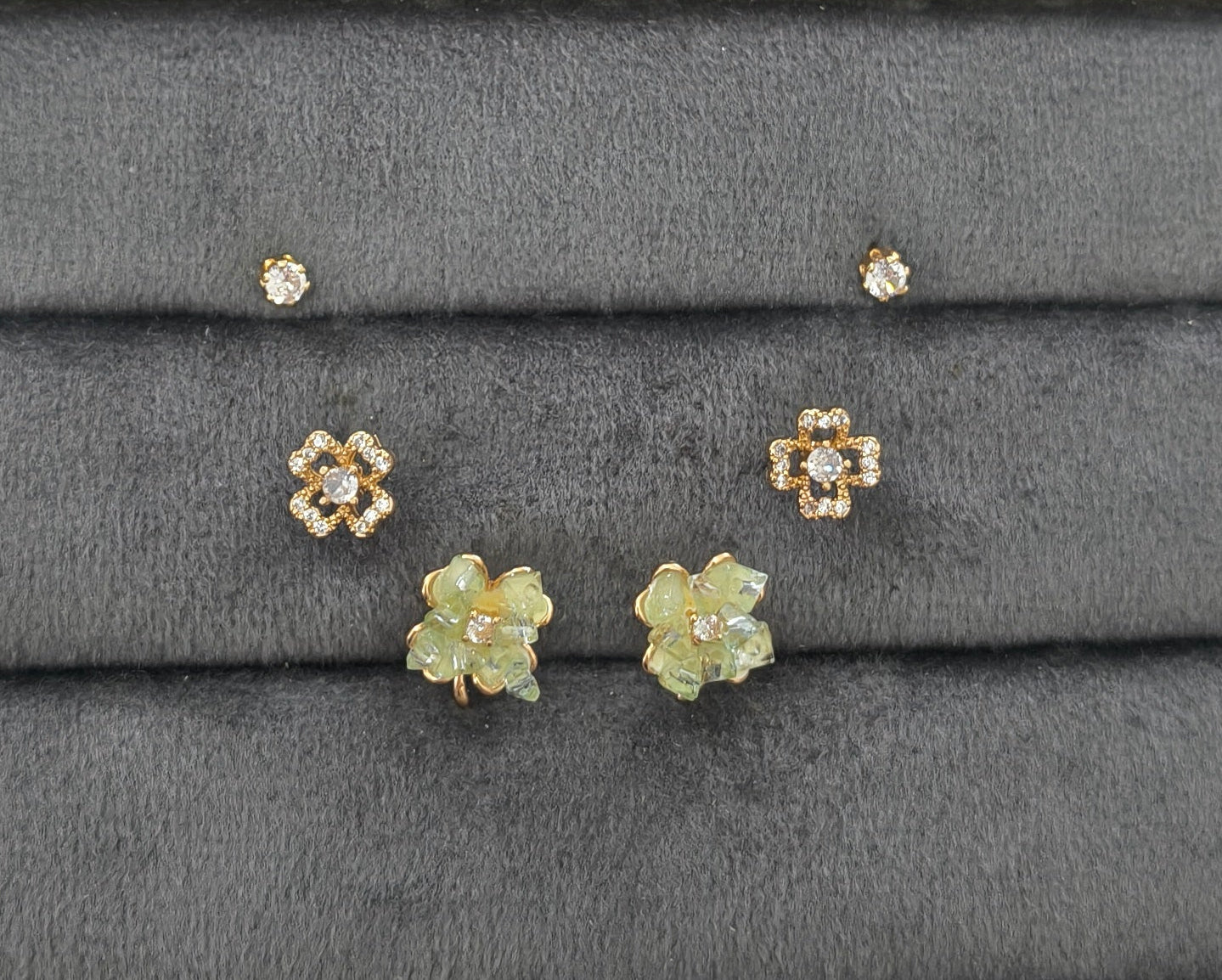 Anti Tarnish Dainty Flower Earrings Set of 3 18K Gold Plated