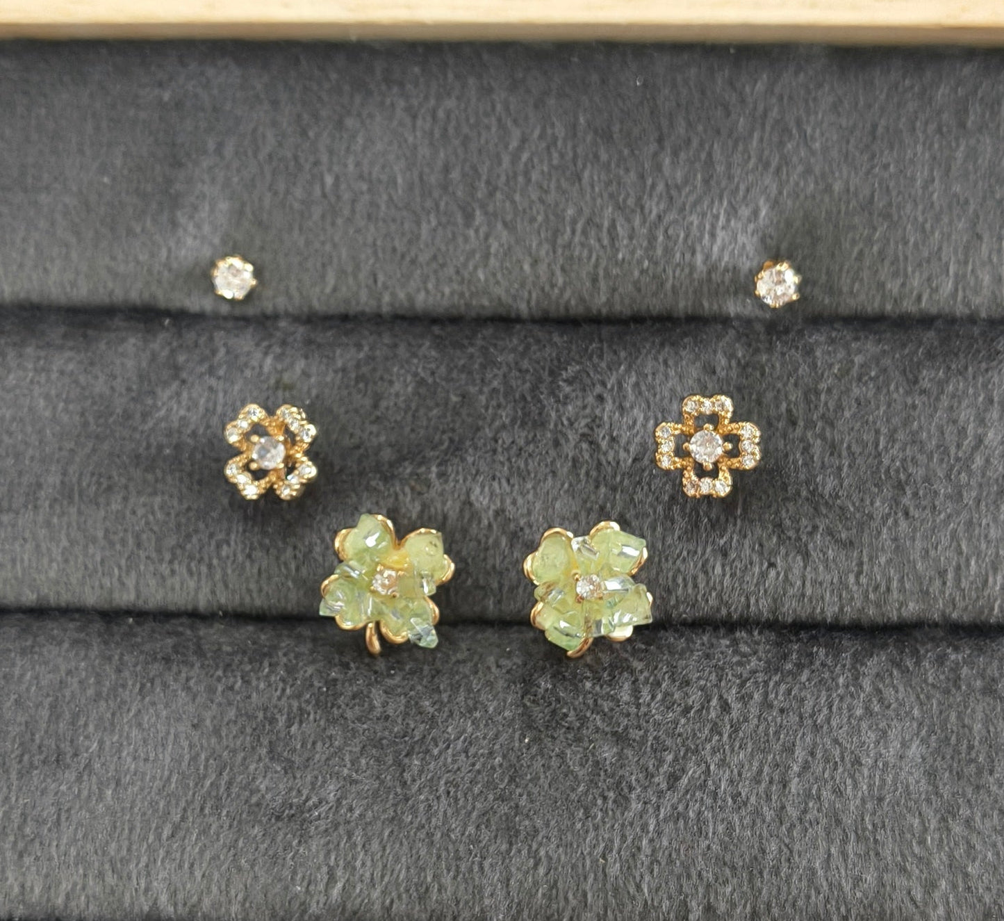 Anti Tarnish Dainty Flower Earrings Set of 3 18K Gold Plated