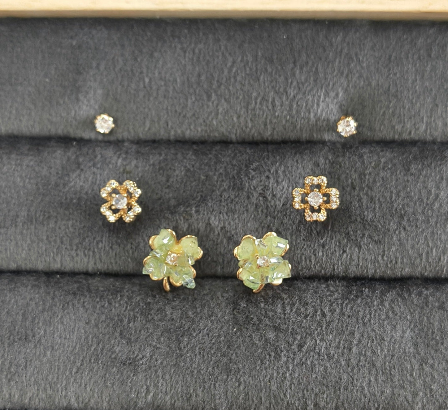 Anti Tarnish Dainty Flower Earrings Set of 3 18K Gold Plated