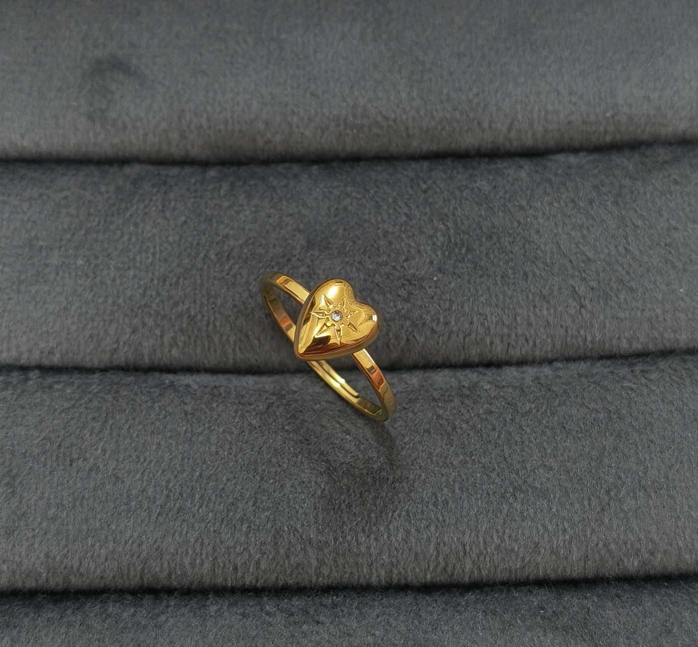 Anti Tarnish Dainty Heart Ring With Diamond 18K Gold Plated