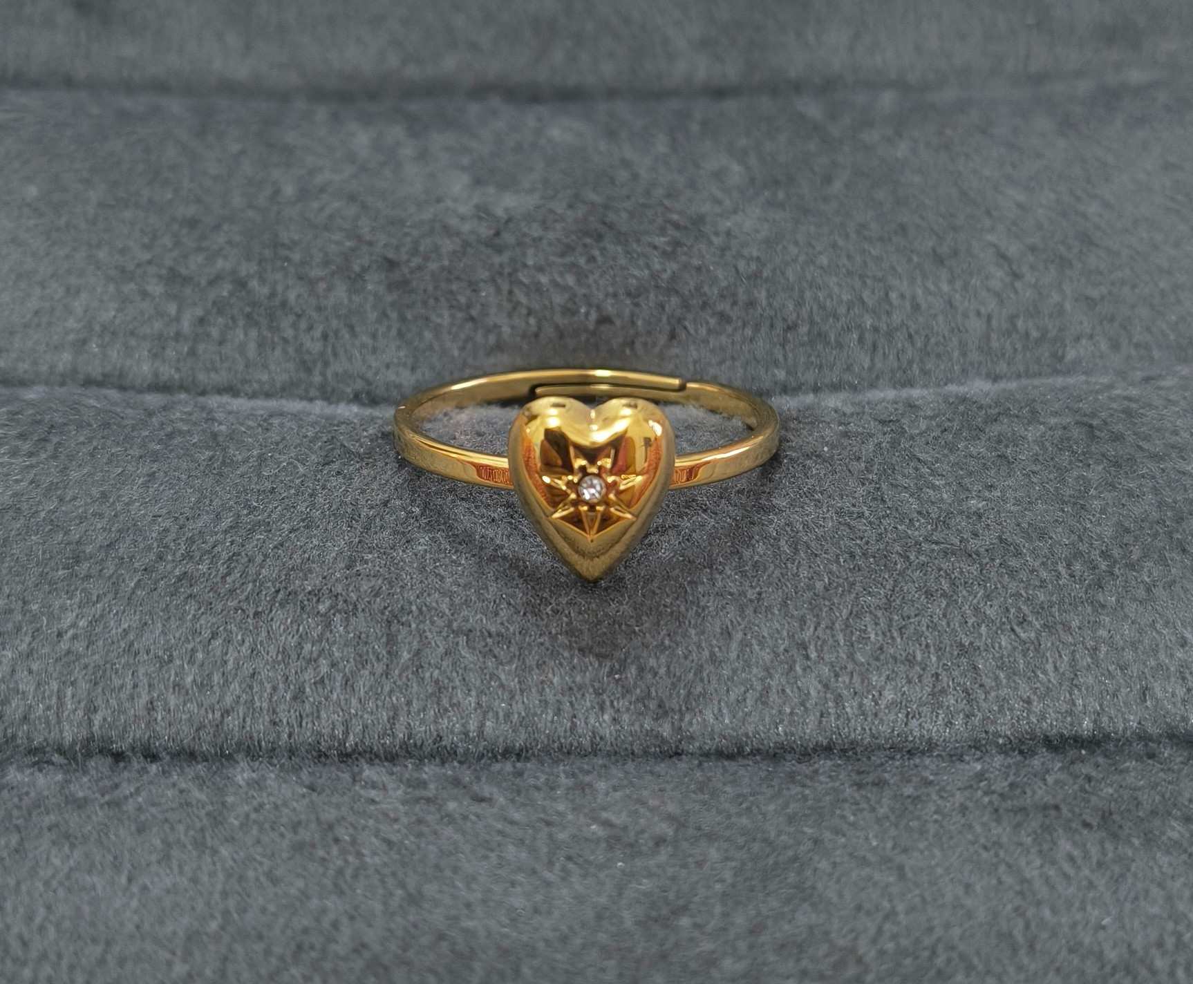 Anti Tarnish Dainty Heart Ring With Diamond 18K Gold Plated