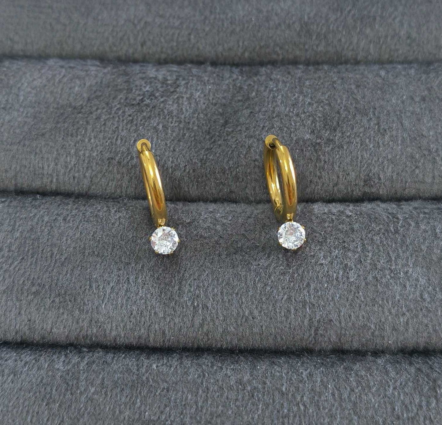 Anti Tarnish Dainty Solitaire Hoop Earrings 18K Gold Plated