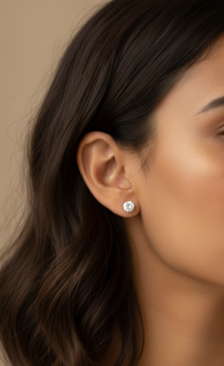 Anti Tarnish Dainty Solitaire Stud Earrings 18K Gold Plated